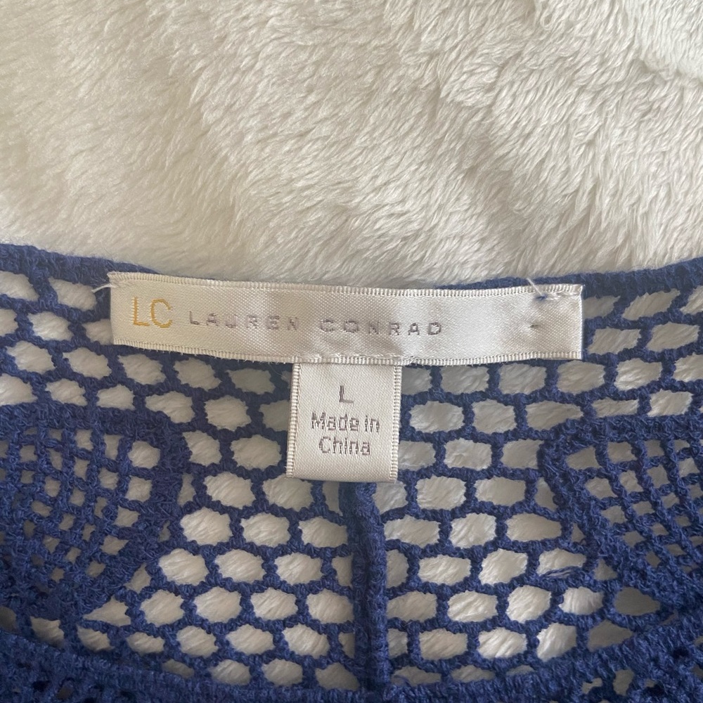 Crocheted Blue Top Boho Swimsuit Coverup Size L by Lauren Conrad - Picture 6 of 6